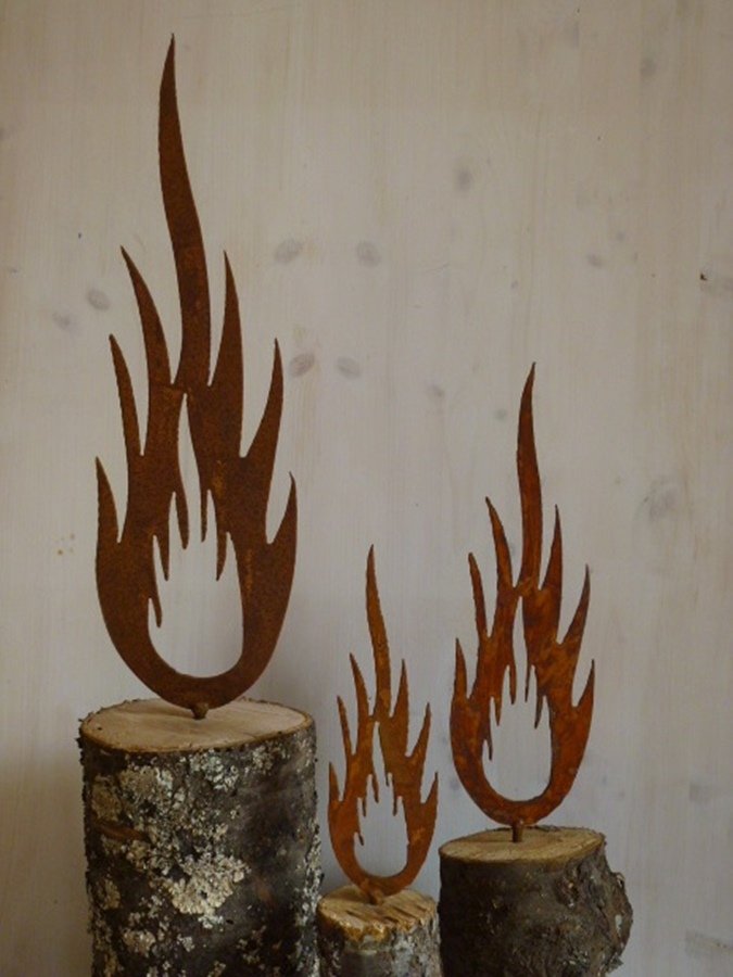 4er Set 20cm 3D Effekt Flamme ROST Advent Kerze Metall Deko Weihnachten