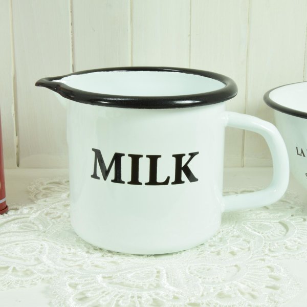 Milchkännchen Kanne Milchkanne Emaille Optik  weiß Nostalgie Shabby Chic Vintage