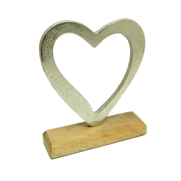 Aluherz auf Sockel Herz auf Sockel aus Holz Dekoherz Höhe 21 cm