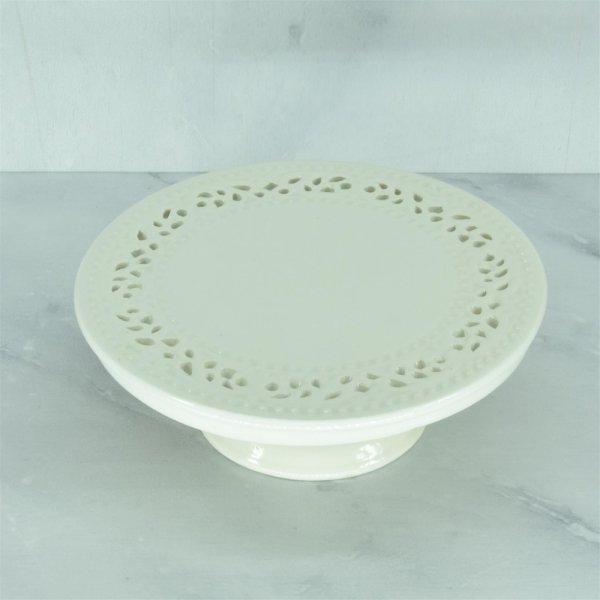 Tafelaufsatz Platte auf Fuß Servierplatte Keramik beige Ø 15 cm