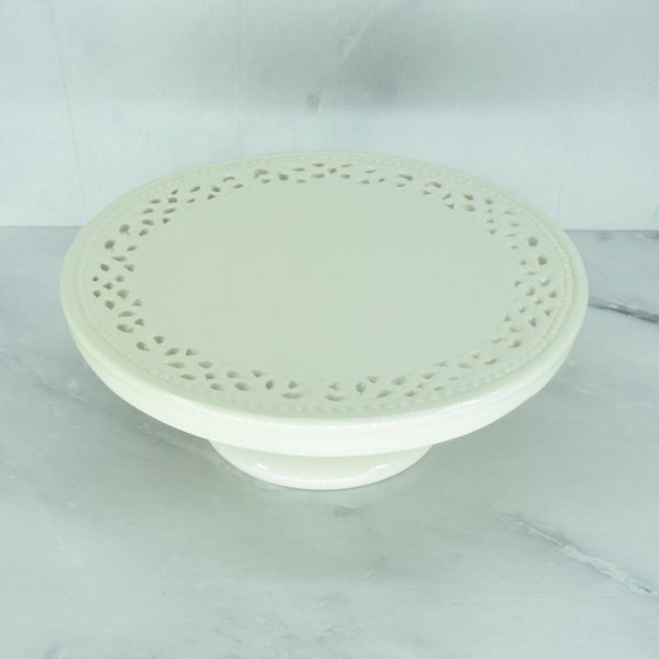 Tafelaufsatz Platte auf Fuß Servierplatte Keramik beige Ø 20 cm