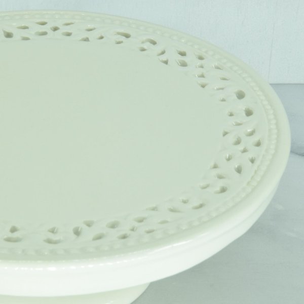 Tafelaufsatz Platte auf Fuß Servierplatte Keramik beige Ø 20 cm