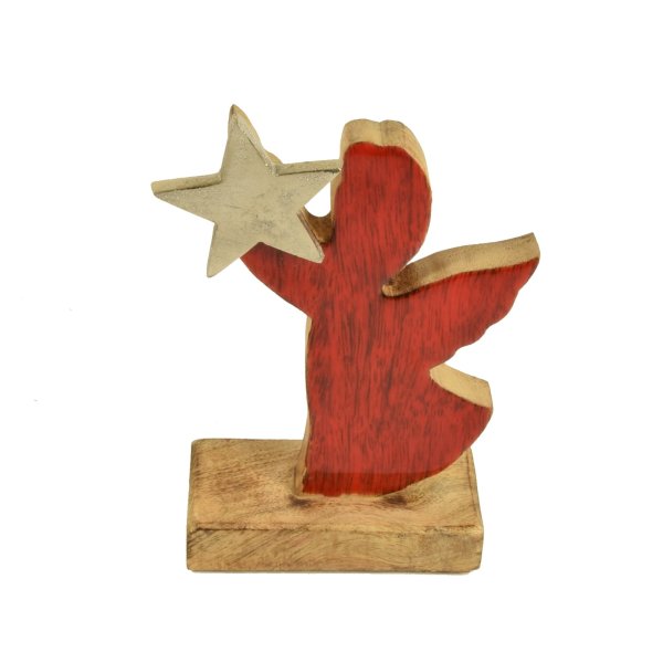 Engel Holzengel rot silber Weihnachten Landhausstil Weihnachtsdekoration 19 cm