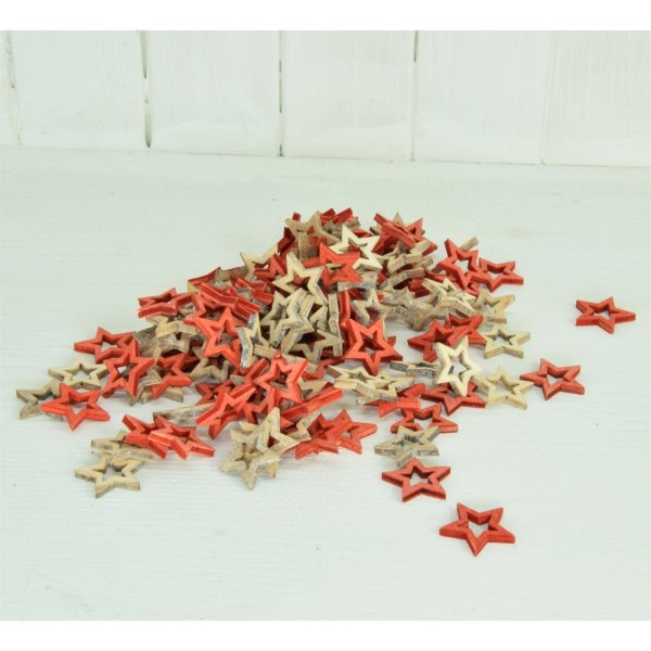 Streuteile Streudeko Holz Weihnachten Tischdeko Stern rot natur 144 Stück Sterne