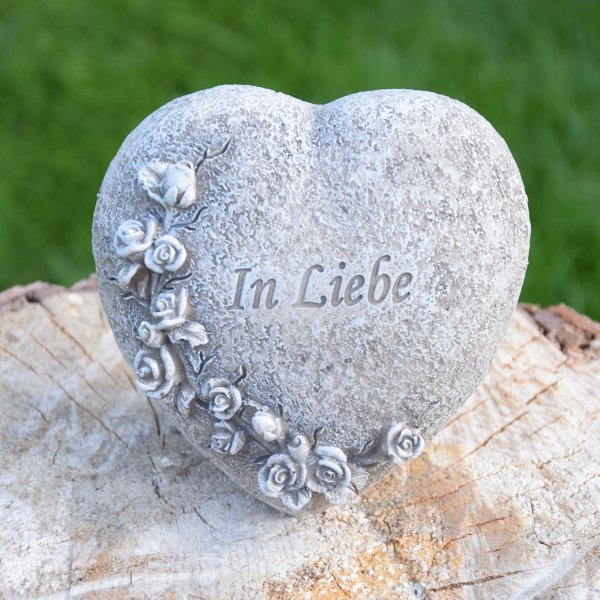 Grabschmuck Herz mit Rose "In Liebe" Gedenkstein 9 cm