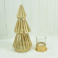 Teelichthalter Tannenbaum Kerzenhalter Weihnachten Metall gold 22 cm