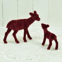 Figur Reh mit Kitz rot beflockt Weihnachtsdekoration Deko...