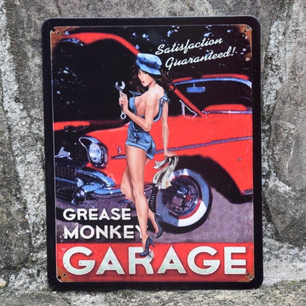 Blechschild Grease Monkey Garage Türschild Schild Vintage Retro Stil 20 x 25 cm