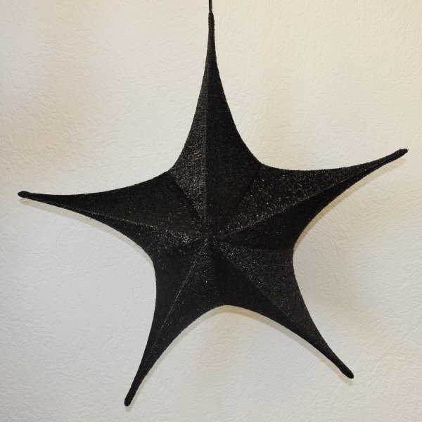 Faltstern Deko Stern schwarz zum aufhängen 65 x 65 Kunststoff schwarz glitzernd
