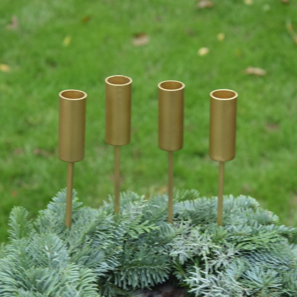 Adventskranzstecker Kerzenhalter schwer langer Dorn Metall gold für Kerze 2,2 cm