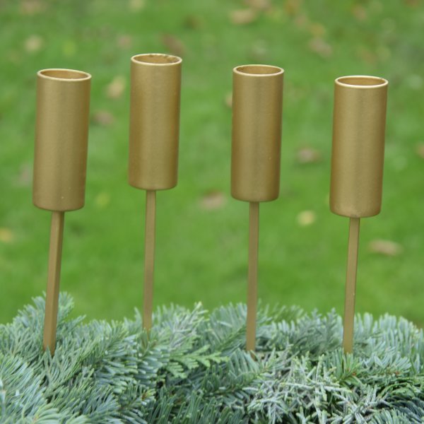 Adventskranzstecker Kerzenhalter schwerer Dorn Metall gold für Kerze 2,2 cm
