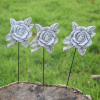 Grabschmuck Grabdeko Gedenkstein Rose mit Stecker Blüte 7 x 6 cm, 3 Stück