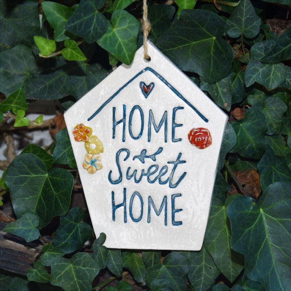 Keramikschild Home Sweet Home aus Keramik, handgetöpfert 12 x 15 cm